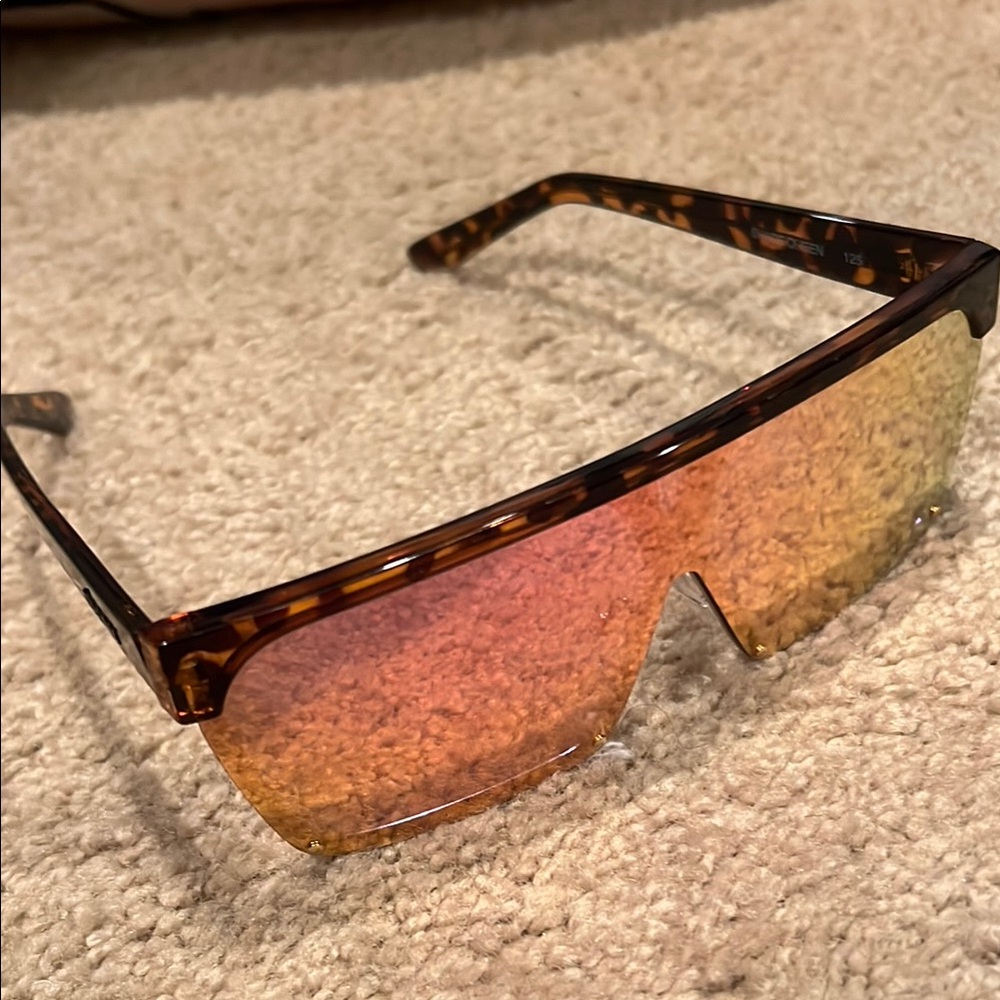 Quay Australia Tortoise Shield Sunglasses with Pink-Orange Mirrored Lens